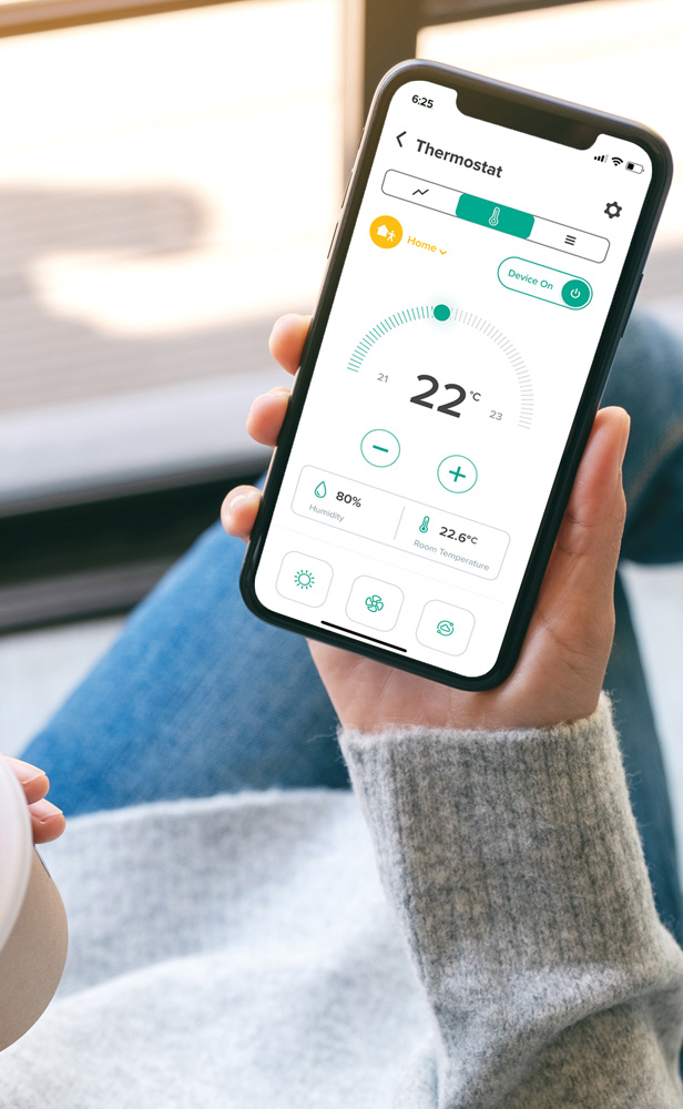 Emerald AC Link Emerald App in hand woman with coffee