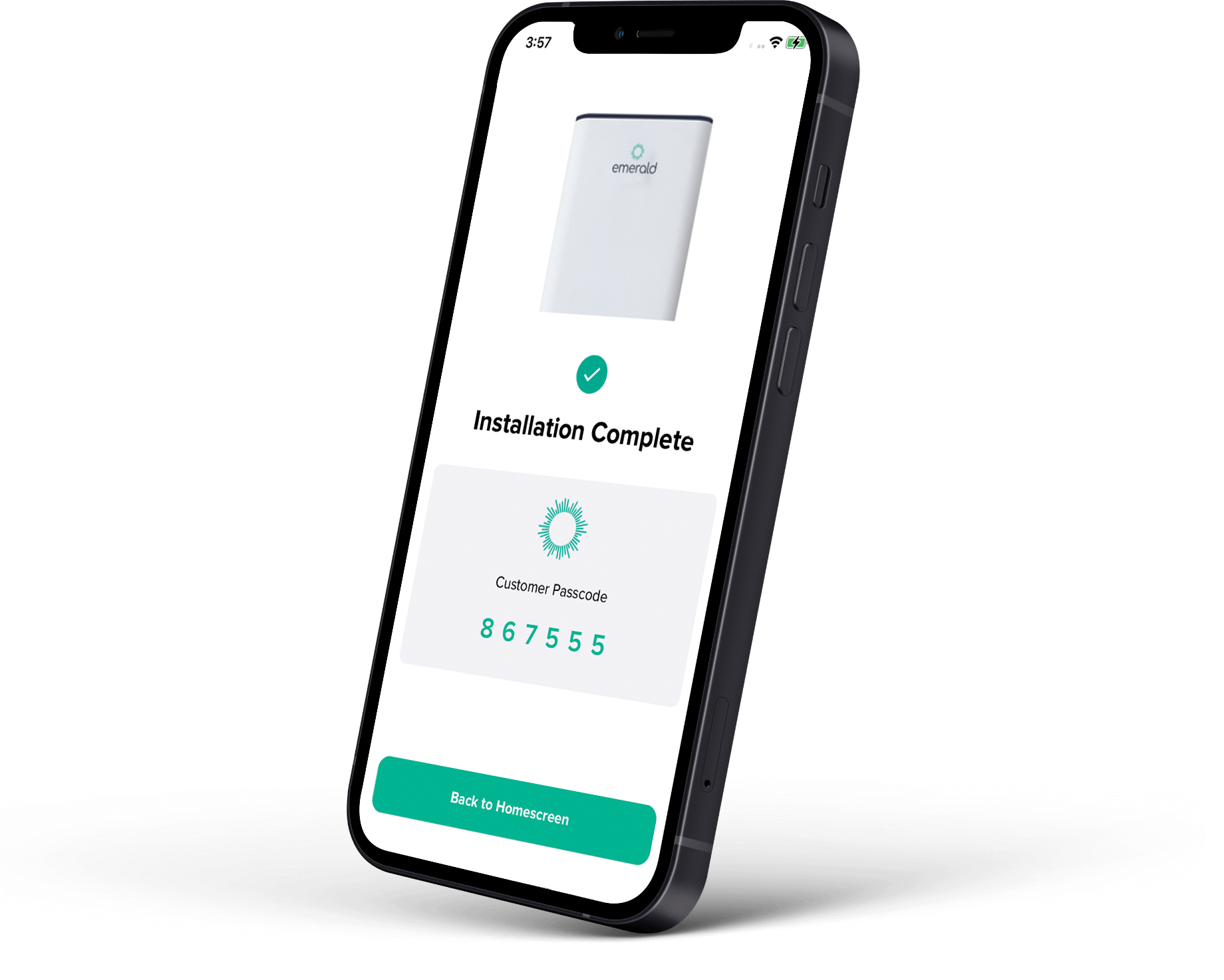 Emerald Heat Pump All in One Emerald Installer App on phone angle