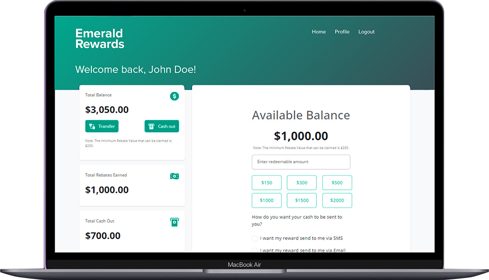Emerald Rewards portal_dashboard desktop